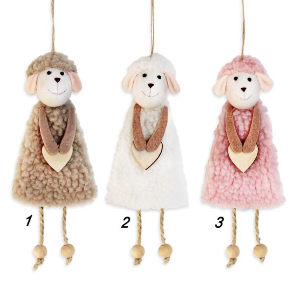 Beránek závěs textil dřevo 15cm mix